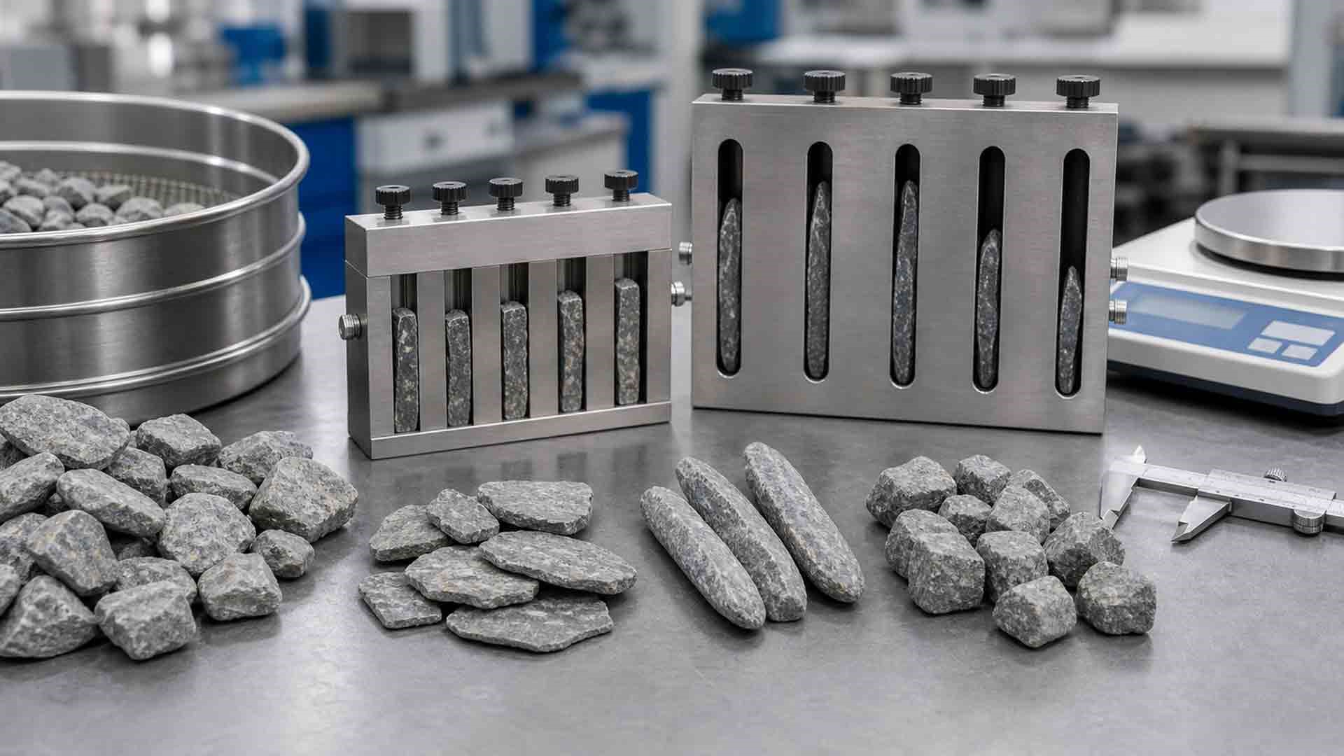 آزمایش تعیین ضریب تطویل و تورق سنگدانه ها